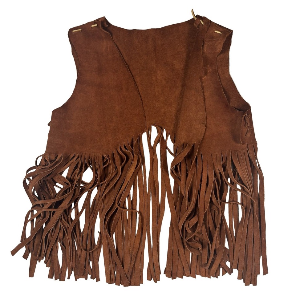 Handmade Brown Suede Leather Fringe Vest Side Lacing Western Boho